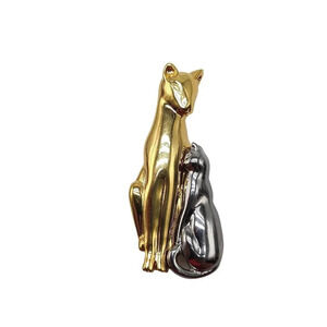 Vintage Liz Claiborne Gold and Silver Tone Cat Cats Brooch Pin